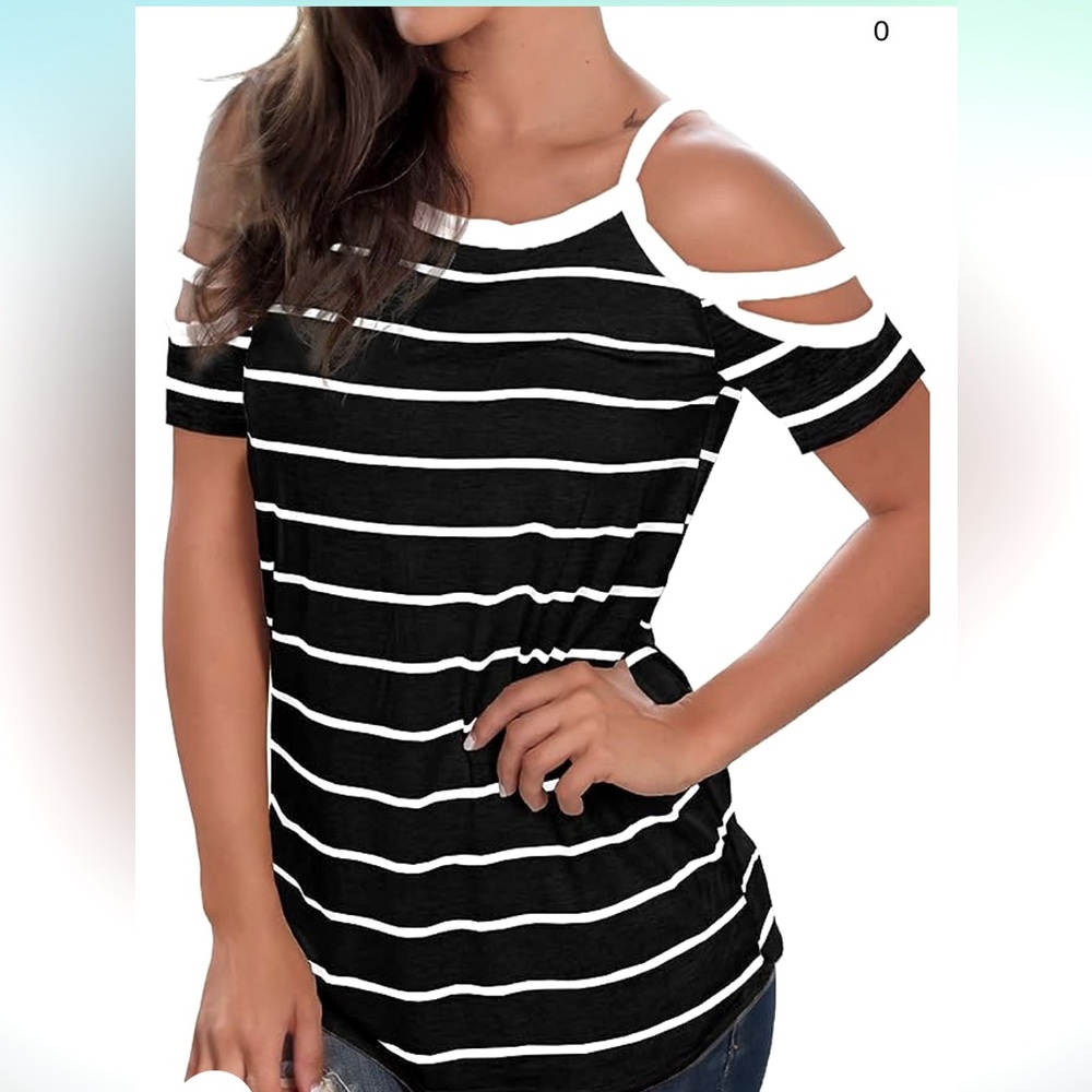 Black & White Striped Cold Shoulder top